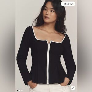 Maeve Zip-Front Square-Neck Blouse